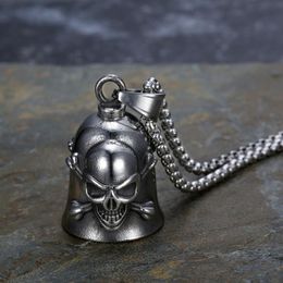 Pendant Necklaces Stainless Steel Gothic Retro Pirate Skull Cross Bell Men's Punk Trend Jewellery GiftPendant