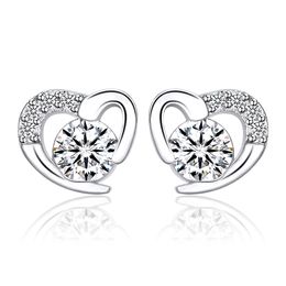 905 silver love heart designer stud earrings for women with shining crystal girls OL sweet cute bling diamond earings earring ear rings jewelry gift