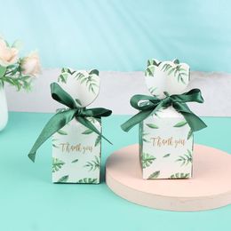 Gift Wrap 1/10pcs Sen Department Green Creative Square Thank You Candy Box Wedding Favour Chocolate Party Supplies Christmas BoxGift