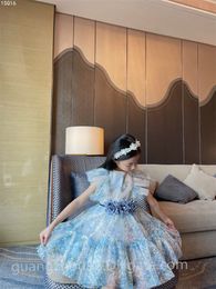 패션 걸의 드레스 공주 스타일 파란색과 흰색 거즈 스커트 100-150cm