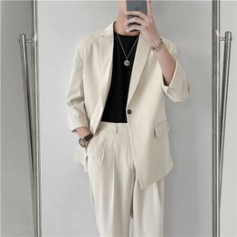 Spring Summer British Style Formal Blazer Men Korean Fashion Loose Casual Dress Jacket Men Harajuku Social Suit Jacket Men M-2XL 220527