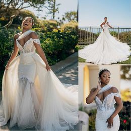 Luxury Mermaid Wedding Dresses Off Shoulder Short Sleeve Lace Crystal Beaded Sexy Illusion Bride Dress Wedding Gowns Custom Made