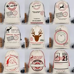 2023 Christmas Gift Bag Pure Cotton Canvas Drawstring Sack Bags With Xmas Santa Design fy4909