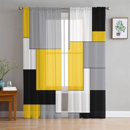 Yellow Mosaic Color Abstract Art Tulle Curtains for Living Room Bedroom Modern Kitchen Sheer Curtains for Voile Curtain 220511