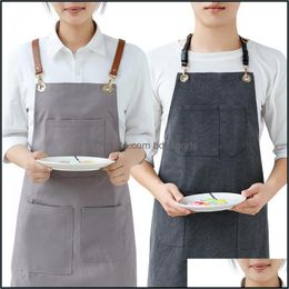 Aprons Home Textiles Garden Canvas Wearproof Wome Cooking Apron Thicken Barber Chef Kitchen Drop Delivery 2021 Vup8B