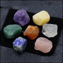 Stone Loose Beads Jewelry 7Pcs/Set Reiki Natural Irregar Rock Quartz 7 Chakra Energy Healing Symbol Decoration Dro Dhcun
