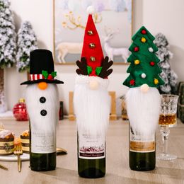 Christmas Wine Bottle Cover Decoration Faceless Forest Old Man Hat Party Dinner Table Xmas Decor C93650b