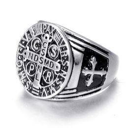 10Pcs Saint Benedict Cross Men Band Rings Punk Hip Hop For Boyfriend Male Jewelry Creativity Gift Wholesale