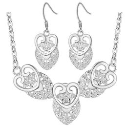 Earrings & Necklace Silver Jewelry Sets For Women Fine Elegant Heart 18 Inches Fashion Wedding Party GiftsEarrings