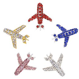 10 Pcs/Lot Fashion Jewelry Brooches Multiple Colors Rhinestone Plane Airplane Aircraft Brooch Pin For Decoration/Gift