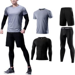 Men's Tracksuits 4pc/set Men Sets Sports Training Outdoors Summer Tshirt Pants Casual Pure Colour Fitness Quick Drying Running Gym Man Set Cl