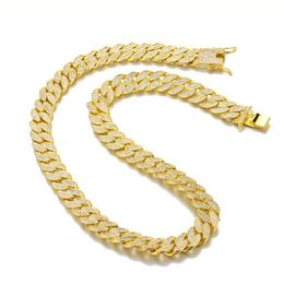 Chains Hip Hop 15MM Cuban Prong Chain Bling Iced Out Box Buckle Copper Setting Cubic Zirconia For Men JewelryChains ChainsChains