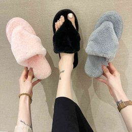 Luxury Home Women Slippers Winter Warm Plush Bedroom 2022 Fashion Flat Female Shoes Indoor Ladies Hairy House Slides J220716