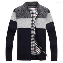 Men's Sweaters 2022 Winter High-collar Cardigan Sweater Men Velvet Liner Warm Thick Coat Fashion Striped Patchwork Clothing