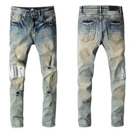 Erkek Kot Tasarımcısı Punk Yırtık Pantolon Erkekler Için Pantalon Homme Retro Eski Sokak Modası Mektup Motosiklet