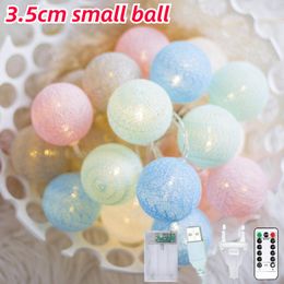 Strings 3.5CM Cotton Balls Christmas Lights Outdoor Garland LED String Lamp Patio Bedroom Party Holiday Lighting Year Wedding Decor