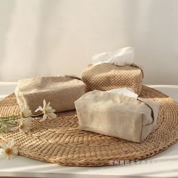 Cotton Linen Cloth Art Tissue Box Simple Paper Napkin Case Desktop Holder Home Office Car Living Room Dining Table 220523