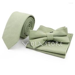 Bow Ties Nice Colour Light Green Pink Orange Solid 6cm Necktie Bowtie Handkerchief Sets Cotton Men Suit Wedding Party Cravat Accessory Top Fi