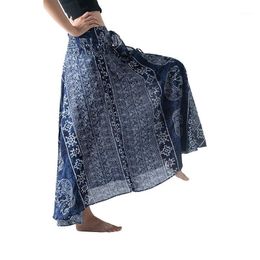 Skirts Elegant 2022 Beach Ethnic Women Floral Halter Skirt Long Hippie Bohemian Gypsy Boho Elastic Waist Two Wear Large Skirt#0318