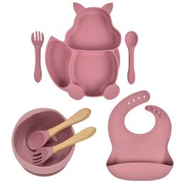 7PCSSet Bowl Set Food Grade Silicone Kitchenware Suction Childrens Tableware Silicone Compartment Baby Dishes 220715