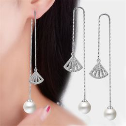 Dangle & Chandelier Earrings Balls Pearl For Women Vintage Round Zinc Alloy Long Tassel Chain Stud Bohemian Style Gift