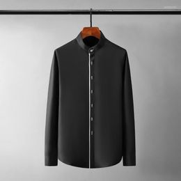 Men's Casual Shirts Minglu Stand Collar Male Luxury Long Sleeve Metal Button Mens Dress Plus Size 4xl Slim Fit Party Man ShirtsMen's Eldd22