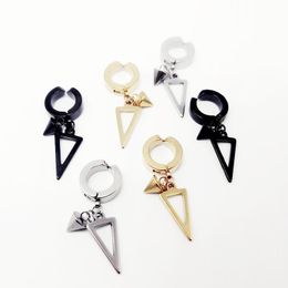 Clip-on & Screw Back Korean Version Trend Titanium Steel Hollow Triangle Ear Clip Cone Pendant Punk Hip-Hop Men's Hoop Earring JewelryCl
