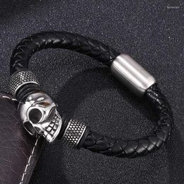 Charm Bracelets Punk Skull Men Bracelet Round Rope Stainless Steel Magnetic Clasps Bangle Fashion Jewelry Wristband Gift BB0057Charm Lars22