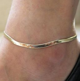 New Fine Silver / Gold Plated Adjustable Flat Snake Chain Anklet Bracelet Women Simple Delicate Foot Chain Summer Beach Feet Jewelry DHL Fre