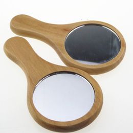 Home Wooden hand mirror retro portable compact outdoor travel essential makeup mirrors LK191