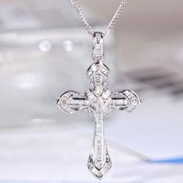 Other Luxury T Square Zircon Cross Crystal Pendant Jewellery 925 Sterling Silver Necklaces For Women Anniversary AccessoriesOther