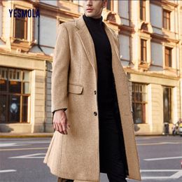 Men's Suits & Blazers YESMOLA Autumn Winter Mens Coat Solid Long Sleeve Woollen J 220823