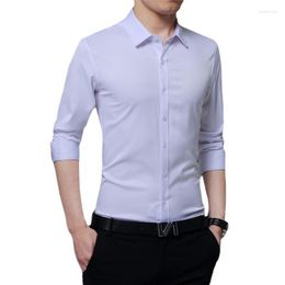 Camisas Hombres de Vestir Formal Manga Larga Clásico Elegante Camisa de Oficina Blusa de Color Sólido Camisa de Negocios Juvenil 