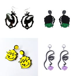 Exaggerated Black Acrylic Witch Dangle Earrings for Women Punk Rock Funny Face Drop Earring Cool Night Club Jewellery Halloween Gifts