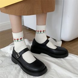 Rimocy Fashion Buckle Bow Platform Mary Jane Shoes for Women Thick Heel Square Toe Lolita Shoes Woman Lovely Cosplay Heels Lady 220402