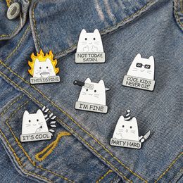 Cartoon Cat Enamel Pin Brooch I'm Fine Quote Metal Cute Animals Badge Lapel Clothes Jewellery Gift Backpack Hat Gift for Friends