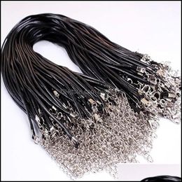 Chains Necklaces Pendants Jewellery Necklace Rope 45Cm Chain Lobster Clasp 2Mm Black Wax Leather Thread For Diy Jewel Dhb1G