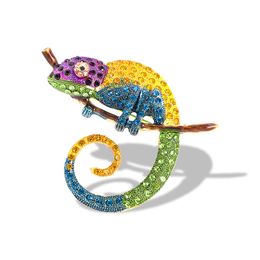 Vintage Colorful Diamond Chameleon Brooches Pins For Men Women Elegant Rhinestone Brooch Mental Clothing Coat Jewelry Accessories