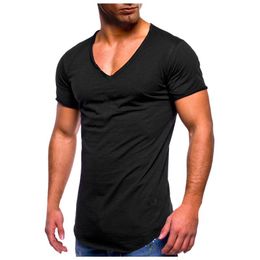 Men's T-Shirts Men Solid Colour Short Sleeve T-shirt Summer Workout Fitness Breathable Tshirts Sexy Slim V-neck Tee Sports Pullover Tops Home
