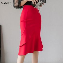 Elastic Plus Size Long Black Skirt Women Fashion High Waist Bodycon Bridal s Korean Elegant Skinny Corset Office 220322