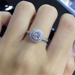 Trendy Jewellery Wedding Rings Huitan Women Luxury With Dazzling Round Diamond Open Ring Temperament Female Accessories Eternity Ring