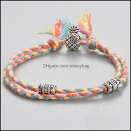 Charm Bracelets Jewelry Unique Tibetan Sier Color Pine For Women Men Vintage Mtilayer Braided Wrap Dhst4