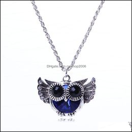 Pendant Necklaces Chain Necklace Flying Owl Blue Beautifly Crystal Rhinestone Bead Fashion Carshop2006 Drop Delivery 2021 Carshop2006 Dhgno