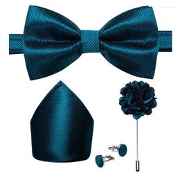 Bow Ties Blue-green For Men Silk Solid Woven Cravat Cufflinks Hanky Corsage Set Suit Or Tuxedo Man Wedding Butterfly KnotBow Emel22
