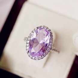 Wedding Rings Charm Purple Austrian Crystal Oval Stone Ring Vintage Female Bands Zircon Engagement For Women Boho JewelryWedding