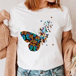 Women Butterfly Trend Cute Tee Fashion T Shirt Female Cartoon Short Sleeve T-shirt Print Ladies Graphic Top Clothing