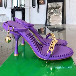 Luxury Designer Women's Sandal Dot Leather sandals ladies mules fashion Wedding heel women shoes Ankle strap high heels 9cm Slides