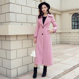 Women's Wool & Blends 2022 Autumn Winter Woollen Coat Women Korean Pink Cashmere Trench Female Fashion Long Loose Ladies Overcoat