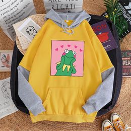 Women's Hoodies & Sweatshirts Autumn Winter Women Kawaii Frog Cartoon Print Casual Streetwear Loose Funny Contrast Color Spliced Sweatshirt#