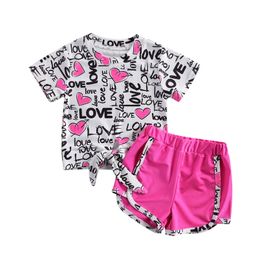 Baby Summer Clothing Infant Kids Girls 2Pcs Valentine Outfit Set Short Sleeve Heart Print Tops Shorts Children 1 6T 220620